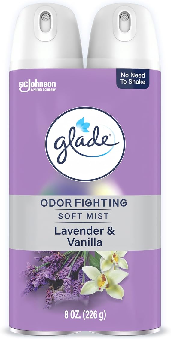 Glade Air Freshener Room Spray, Lavender & Vanilla Scent, Odor Fighting to Deliver Long Lasting Freshness, 8 Oz, 2 Count