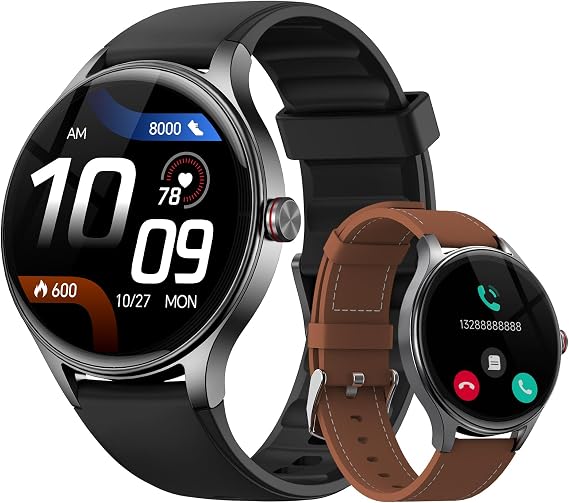 Smart Watches for Men/Women (2 Bands), 1.27 Round Smartwatch Fitness Tracker with Bluetooth Calls (Make/Answer), Heart Rate/SpO2/Sleep Monitor, 12 Days Battery, IP68 Waterproof