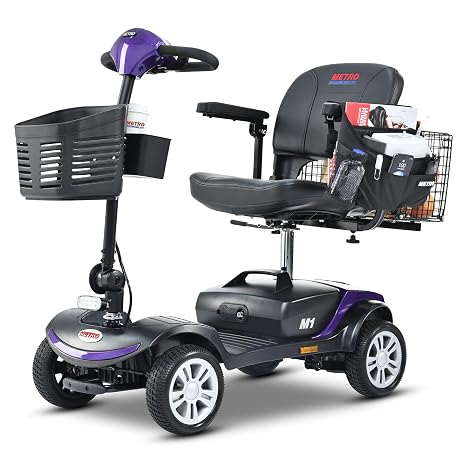 Metro Electric Mobility Scooters for Adults and Seniors - 300 lbs Max Weight, 4-Wheel Powered Mobility Scooters,Folding Mobility Scooter Lightweight for Travel, Elderly (M1 Dark Purple)