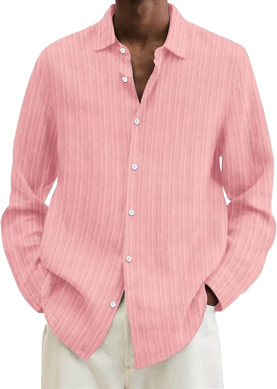 Summer Cotton Linen Shirts for Men Long Sleeve Casual Button Down Shirts Plus Size Lightweight Loose Fit Beach Vacation Tops
