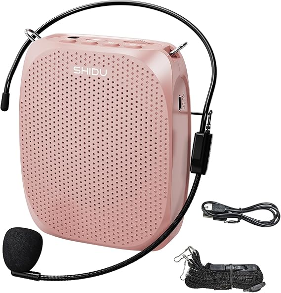 SHIDU Voice Amplifier Teachers,Megaphone Speaker Portable PA System with Microphone Headset(Work of 12hours) Supports MP3 Format Audio for Tour Guides Coaches Yoga Fitness Instructors