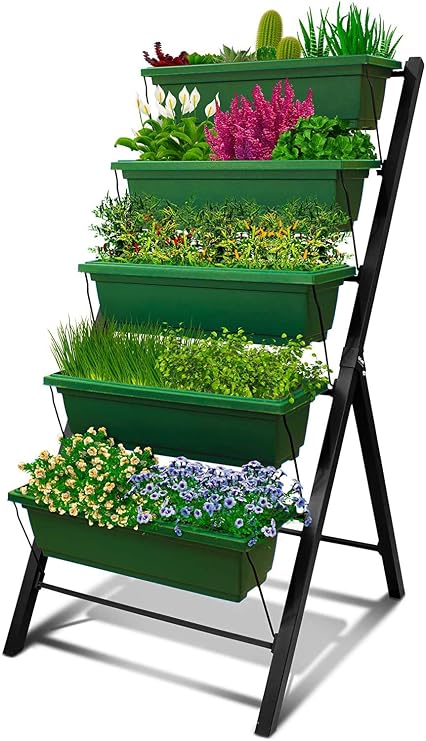 Outland Living 4Ft Vertical Raised Garden Bed - 5 Tier Food Safe Planter Box for Outdoor and Indoor Gardening Perfect to Grow Your Herb Vegetables Flowers on Your Patio Balcony Greenhouse Garden