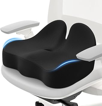 Cushzone Seat Cushion, Memory Foam Office Chair Cushions, Ergonomic Curved Design for Sciatica, Tailbone, Coccyx, Seat Support for Car, Desk Chair, Wheelchair, Enhances Long Sitting Comfort (Black)