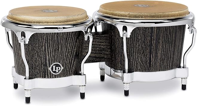 LP Latin Percussion LP Bongo Uptown Sculpted 7 and 8,5", Ash/Natural Heads, Finish: Ebony Stain/Chrome, LP201SA