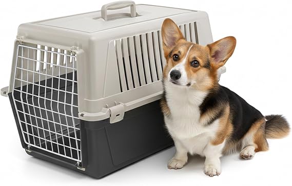 Ferplast Dog Carrier, Secure, Practical, Easy to Clean, Durable Medium Dog Travel Box Cage up to 15 Kg. 60 x 40 x h.38 cm. Black