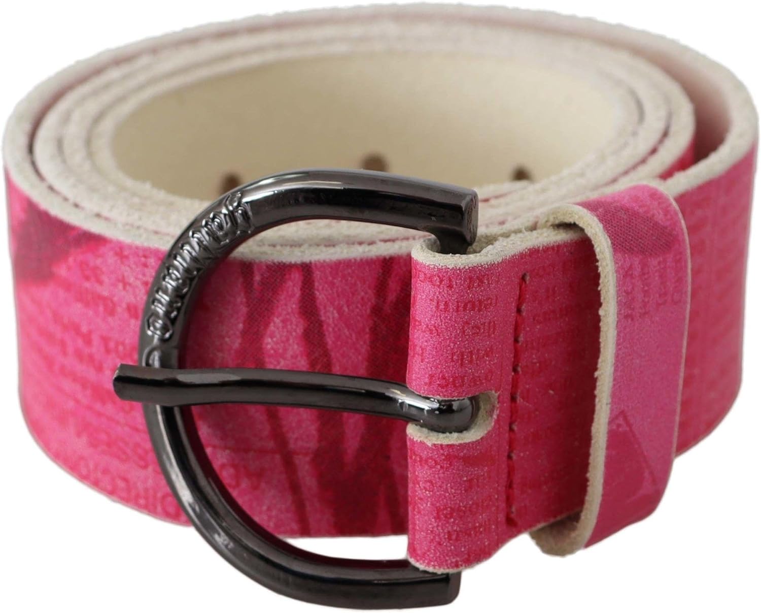 John Galliano Pink Leather Letter Logo Design Round Buckle Womens Belt