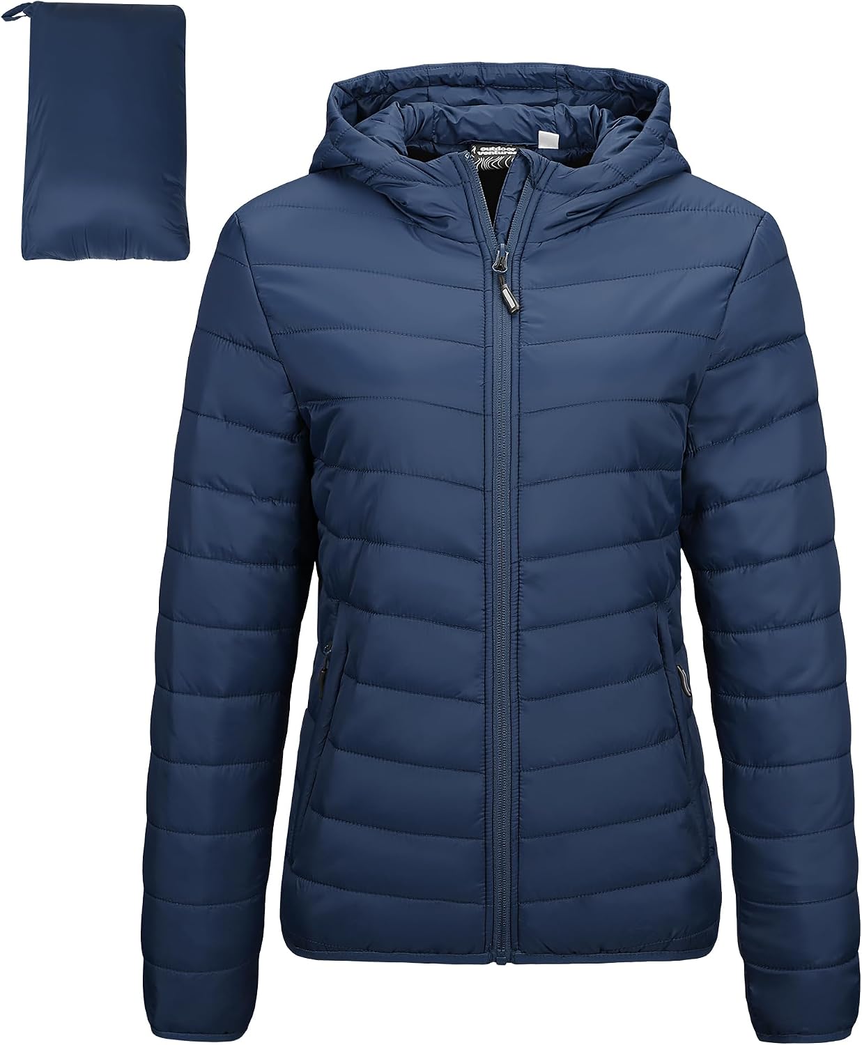 Outdoor Ventures Womens Packable Lightweight Full-Zip Puffer Jacket with Hood Quilted Winter Coat