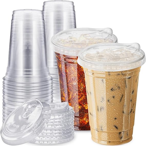 Qinsihwn 20 oz Clear Plastic Cups with Strawless Sip Lid,25 Sets Disposable Iced Coffee Cups with Lids,Disposable Clear Plastic Cups with Lids for Iced Coffee,Smoothie,Cold Drinks for Party