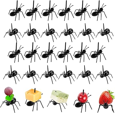 Chris.W 24Pcs Ant Shape Food Picks, Halloween Lunch Box Accessories Decoration, Reusable Appetizer Toothpicks for Charcuterie, Bento, Cheese, Fruit, Snack, Dessert Table or Cocktail Platter Black
