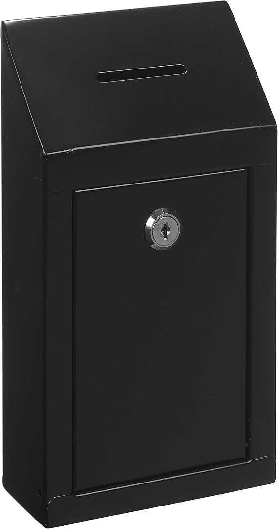 Metal Wall Mounting or CounterTop Charity Donation Collection Box Secure Suggestion and Ballot Box with Top Coin Slot, Lock Included with 2 Keys