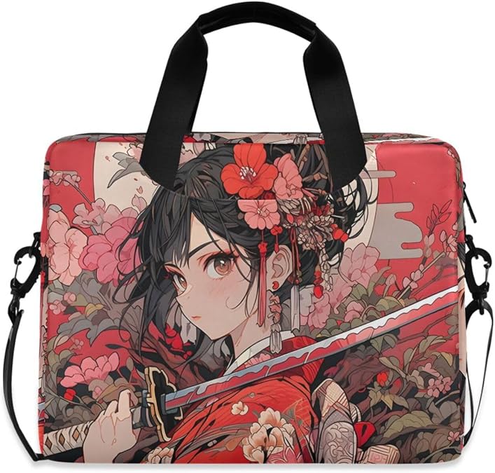 Laptop Bag Sleeve Anime Samurai Printed for 16 in Computer, Briefcase with Shoulder Strap Top Handle Multi Pockets