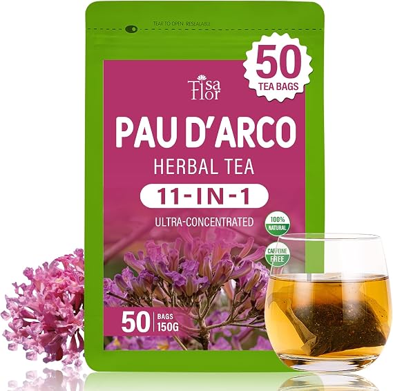 PAU d'Arco Herbal Tea Bags, Extract with Horsetail, Cleavers for Body Detoxification Support, Lymphatic Drainage & Immune Support. 30bags