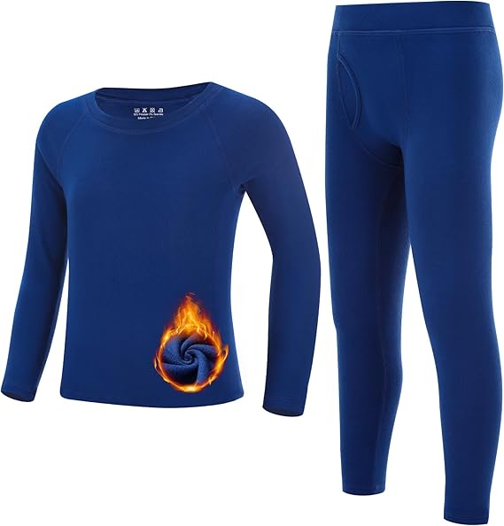 Runhit Boys Thermal Underwear Set Youth Kids Long Johns Boy Base Layer Soft Thermal Pants Fleece Lined Long Sleeve Shirt