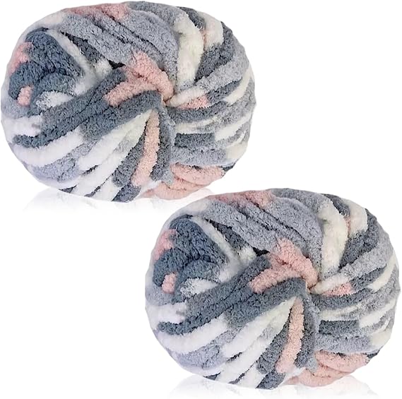 2 Pack Chunky Yarn for Hand Knitting,Multiple Colors Chenille Yarn for Knitting &amp; Crochet,Soft Chunky Wool for Blankets,Cushion,Scarves,Pet Beds,Bags,Hats,Sweaters(Cat)
