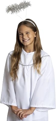 Skeleteen Angel Costume with Halo - Long White Angelic Gown with Silver Heavenly Halo Headband for Childrens Costumes