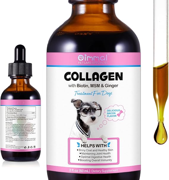 Daily Liquid Collagen for Dogs, Collagen Drop for Dogs, Supports Skin and Coat Health Pet Supplement, Allergy Itch Relief, DogCollagen with Biotin, MSM & Ginger, 2 Fl.oz