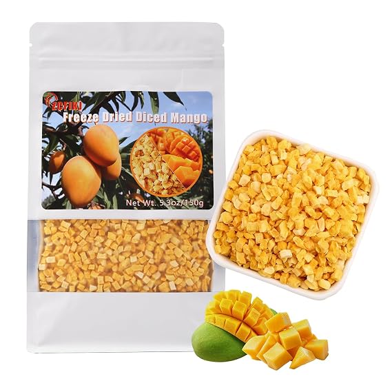Freeze Dried Mango Diced 5.3 OZ/150G,Crunchy Freeze Dried Fruit Snacks for Baking Smoothie Yogurt,No Sugar Added,Premium Frozen Diced Mango Chunks