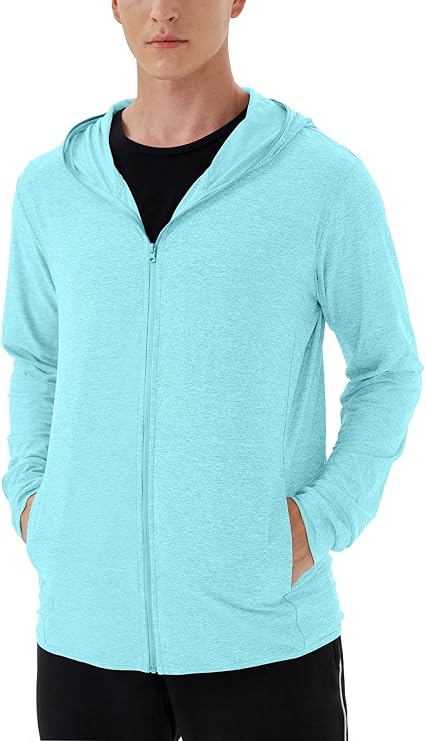 Mens UPF 50+ UV Full Zip Sun Protection Hoodie Jacket With Thumb holes Cooling Lightweight Fishing Hiking Cooling Shirts men