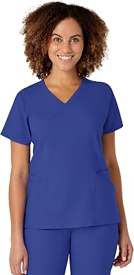 WonderWink Womens Womens Mock Wrap Top Shirt, Galaxy Blue, X-Large