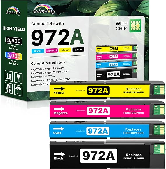 colorfly 972A Ink Cartridges Combo Pack Replacement for HP 972A (4 Pack)