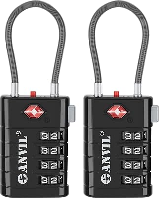 ANVIL TSA Approved Luggage Locks, 4 Digit Combination Travel Suitcase Locks with TSA008 Core and Open Alert Indicator, Zinc Alloy Body. 2, Black