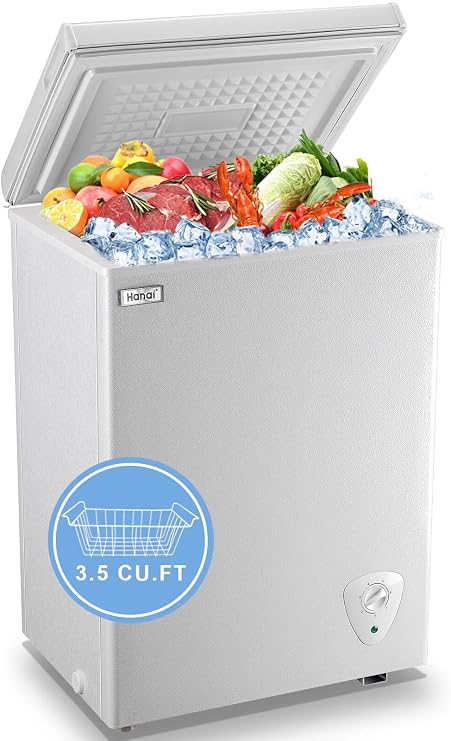 Chest Freezer 3.5 Cu.Ft Mini Deep Freezer for Apartment Kitchen, White | Free-Standing Top Door, Adjustable 7 Thermostat, Removable Basket, Space-Saving