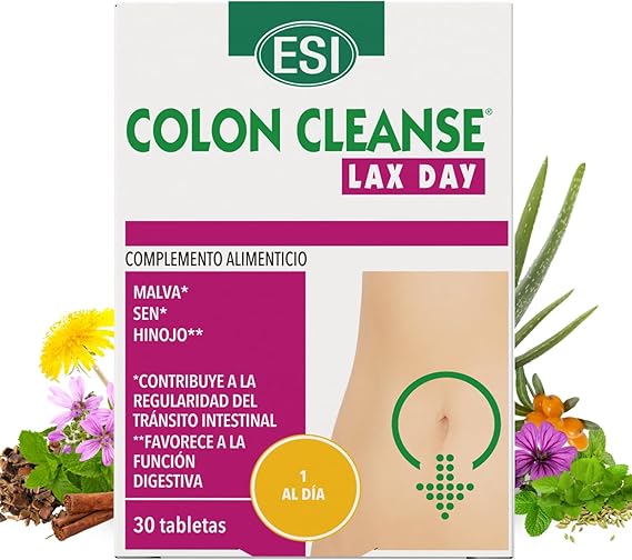 Colon Cleanse Lax Day de ESI | Complemento alimenticio en tabletas para el tránsito intestinal | Con aloe vera, sen, cáscara sagrada y malva
