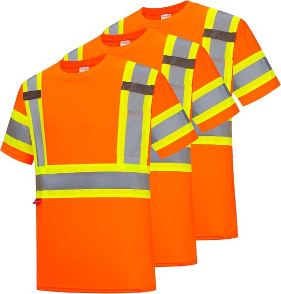 ProtectX Hi Vis Short Sleeve Safety Shirts, High Vis Shirts Class 2 | Reflective Hi Vis Safety T-Shirt, High Visibility Short Sleeve Safety Shirts, Quick Dry Breathable Shirt for Men & Women