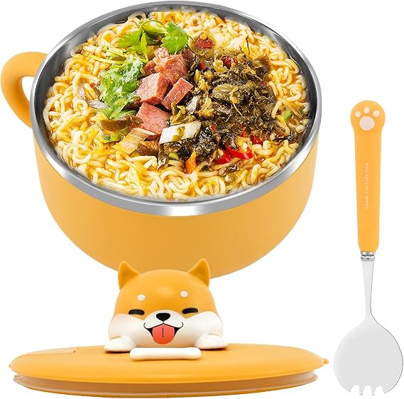 Microwave Ramen Bowl 40.6 oz/1200ml Sets for Phone Holder with Lid and Spoon Stainless Steel Heat Resistant Instant Noodles Bowl Ramen Bowls Dustproof Portable CookerMicrowave Safe Keep warm for 2 h