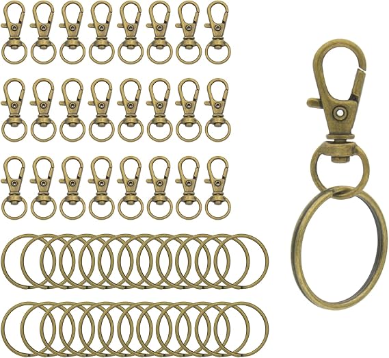 50pcs Swivel Snap Hooks with Split Key Rings Metal Bronze Lobster Claw Trigger Clasps for Keychain Clip Lanyard Bag Purse Tag Jewelry Making Crafts Length 1.26in(32mm) Inside Width 0.39in(10mm)