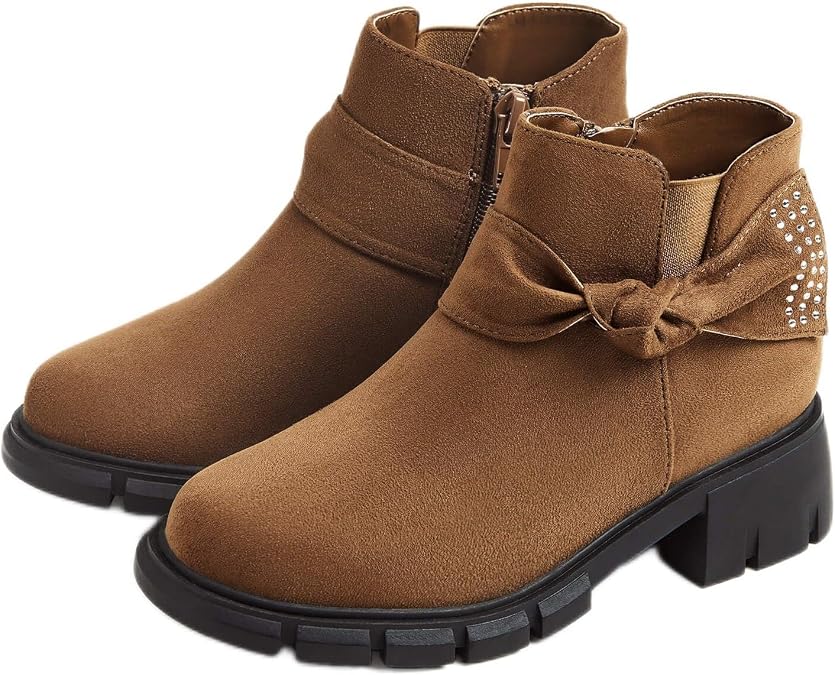 Coutgo Girls Ankle Boots Low Block Heel Glitter Bowknot Zipper Chelsea Booties Little Kid Big Kids