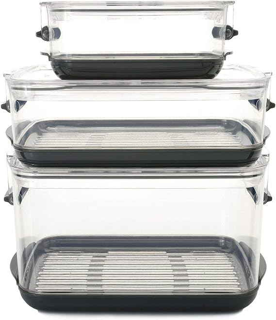 Progressive International Prepworks ProKeeper Food Storage Container Set, 3 Piece, Clear Containers with Gray Sealed Tight Lids
