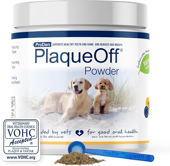 ProDen PlaqueOff Powder - Cat & Dog Tartar and Plaque Remover - 420g | VOHC Accepted Dental Powder for Pet Oral Care - Supports Fresher Breath and Dental Hygiene - 100% Natural Kelp Formula