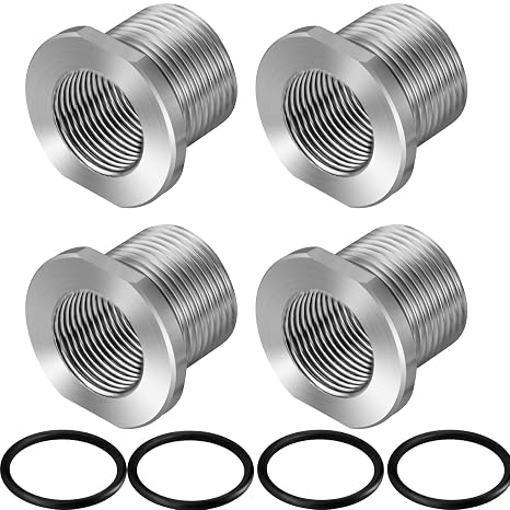 4 Pack 304 Stainless Steel Thread Adapter 1/2x28 to 5/8x24, Includes Crush Washers, Precision CNC Machined for Secure Fit (4)