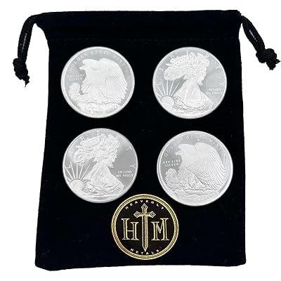 Lot of 4 14 oz Walking Liberty Design Silver Rounds in Heavenly Metals Pouch