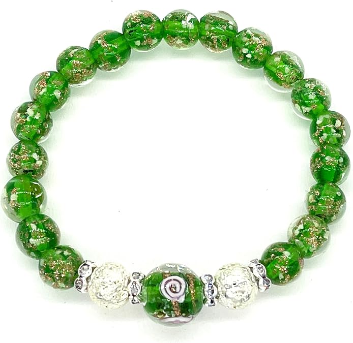 ARTSY Crafts Glow in the Dark Firefly Beads Bracelet for Women, Luminous Glass Beads Healing Crystal Glowing Beaded Bracelets, Mermaid Bracelet Stretch Bangle Wristband