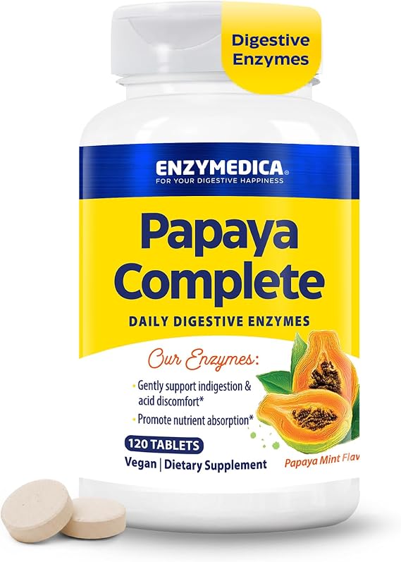 Enzymedica Papaya Complete - Papaya Enzymes Chewable - 120 Tablets | Digestive Enzyme Supplement for Women and Men, Digestion & Gut Health