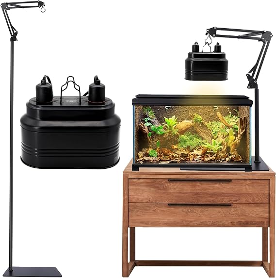MECESOR Reptile Dual Light Fixture 160W and Reptile Lamp Stand Adjustable Height 15.7-73.6inch with 360Adjustable Swing Arm