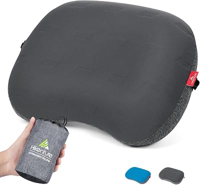 Hikenture Camping Pillow Ultralight, Inflatable Pillows with Removable Cover, Compact Portable Backpacking Pillow, Ergonomic Blow Up Camp Pillows, Washable Air Pillow for Hiking, Beach, Travel Grey