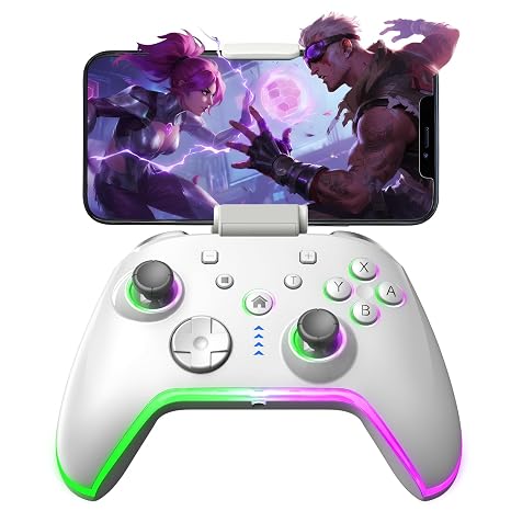 Bcofo Wireless Mobile Gaming Controller for iPhone/Android/Switch/Laptop, Wired Control for PC/Steam, Programmable Game Gamepad with Phone Clip for Gamer, with RGB Lighting/Turbo/Vibration (Gray)