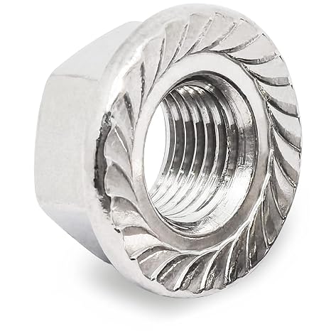 M10 x 1.0mm Fine Thread 304 Stainless Steel Serrated Flange Hex Lock Nuts,Non-Slip Lock Flange Nuts(5pcs)