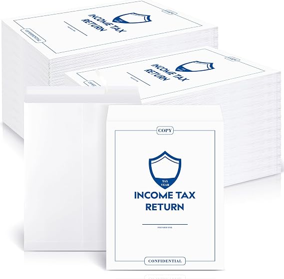Engrowtic 200 Pcs Income Tax Return Envelope for Tax Preparers 9 x 12 Inches Open End Security Envelopes for Office Business Legal Documents Catalog Paper Mailing, White