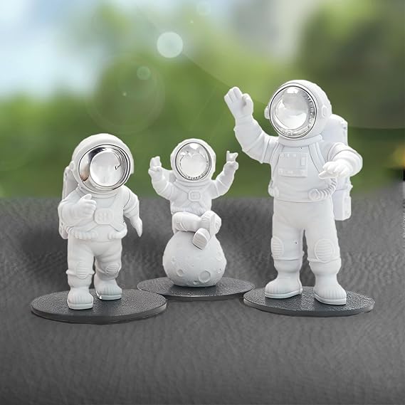 Astronaut Car Decor,3 PCS Cute Car Accessories and Dashboard Decorations,Suitable for Desktop,Room,Dashboard Decor(Silver)