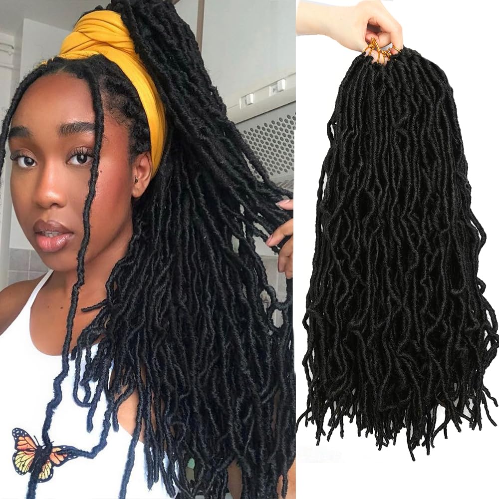 Umylar Faux Locs Crochet Hair 18 Inch Soft Locs Crochet Hair 7 Packs Extensible Pre Looped Faux Locs Crochet Hair For Black Women Synthetic Hair Extension18 Inch, 1B#