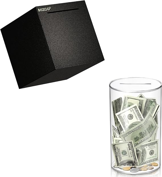 2 Pcs hizgo Adult Piggy Bank - Piggy Bank for Adults Must Break to Open (Black+Clear)