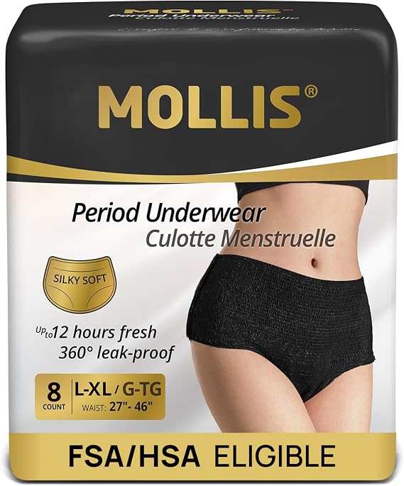 MOLLIS Disposable Period Underwear, Postpartum Panties, L/XL, Black, 8Ct