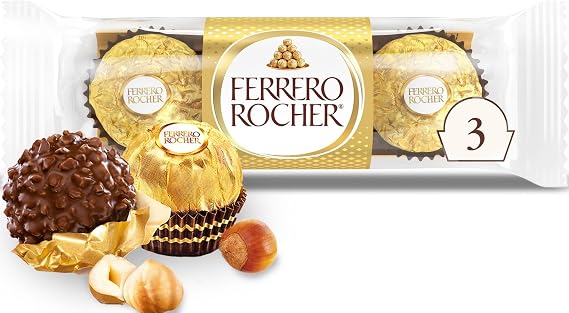 Ferrero Rocher Gourmet Hazelnut Milk Chocolate, 3 Individually Wrapped Chocolates, 1.3 oz