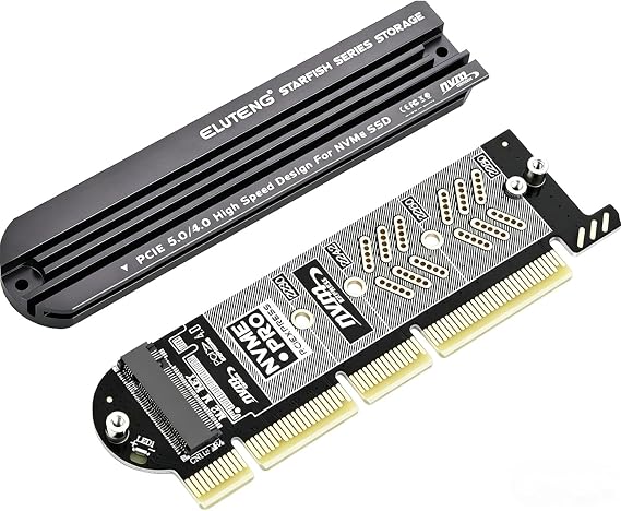 ELUTENG NVMe PCIe 5.0/4.0/3.0 Adapter NVMe M.2 SSD to PCIe X4/X8/X16 Card | M.2 to PCI-Express SSD Expansion Card with Aluminum Heat Sink, Support 2230 2242 2260 2280 Max 4TB for Windows/Linux/Mac os