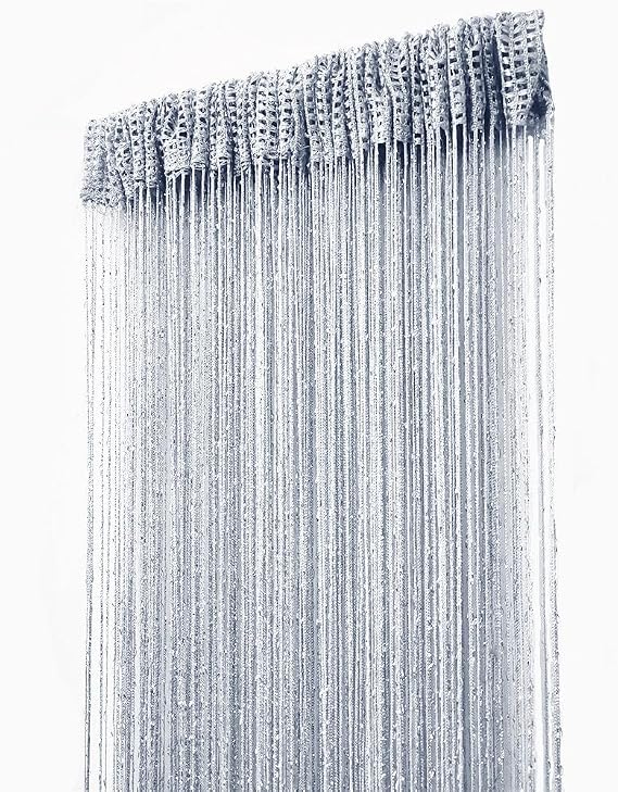 ave split Decorative Door String Curtain Wall Panel Fringe Window Room Divider Blind Divider Tassel Screen Home 100cm*200cm (Silver18)
