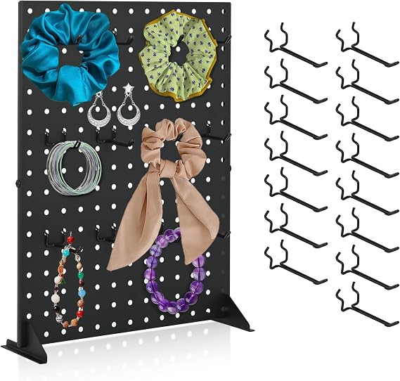 Metal Pegboard Display Stand with 15 Hooks, 17" X 13" Desk Peg Board Display Stand for Boutique Craft Shows & Fairs Vendors Arts and Crafts Finishing Retail Stores Market Stall